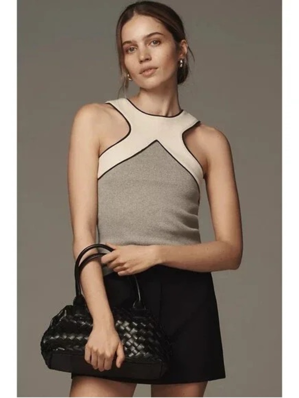 Anthropologie Maeve Sleeveless Halter Tank Top Criss Cross Cream Gray Size S